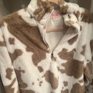 pink lily fluffy cow print pull over